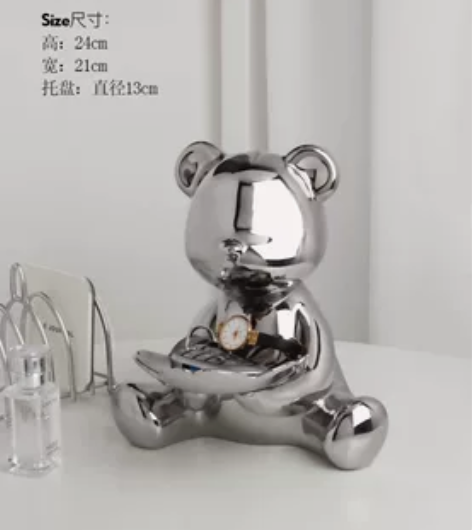 贝汉美收纳摆件北欧玄关银色熊摆件 感兴趣的...