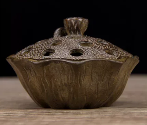 老铜荷花熏炉 老铜莲蓬熏香炉 茶艺禅意香炉...