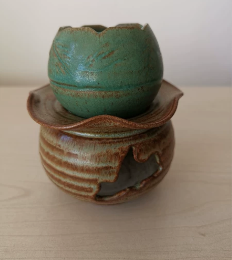 纯手工陶土复古文艺范香薰炉 绿色陶碗中可以...