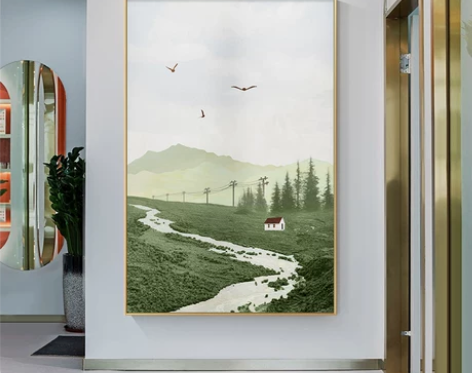 北欧绿色玄关装饰挂画小清新走廊过道壁画田园...