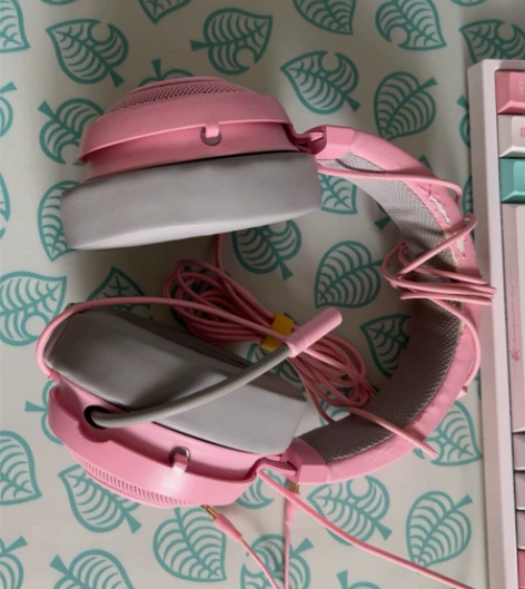 雷蛇北海巨妖耳机萌猫版粉晶，粉红色，最近断...