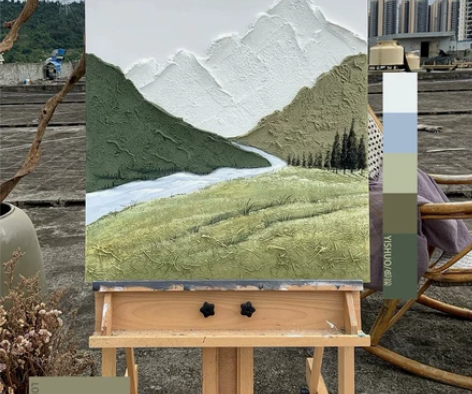 纯手绘客厅抽象装饰画油画极简森系绿色卧室肌...