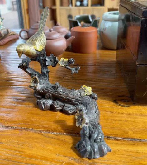 古玩铜器摆件 古铜黄铜鎏金工艺礼品 喜鹊登...