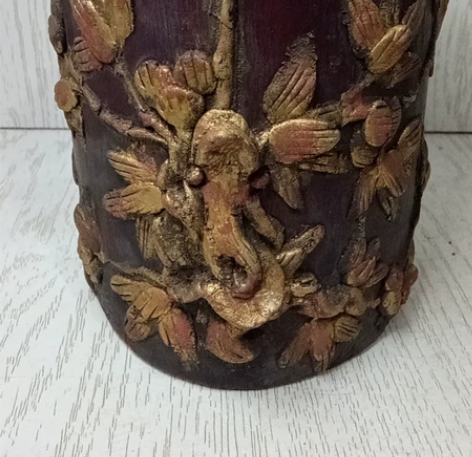 晚清 鎏金堆塑描金竹笔筒 文房 工艺不错 ...