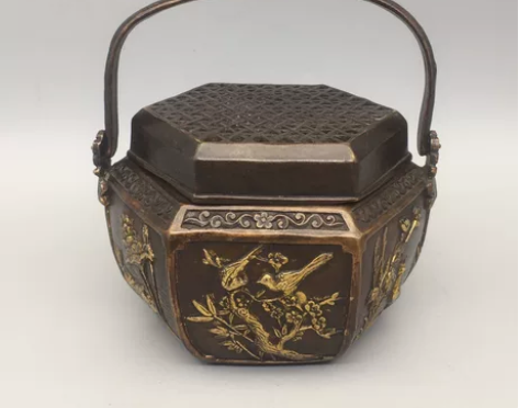 古玩铜器收藏，六角暖手炉，工艺精湛 ，包浆...