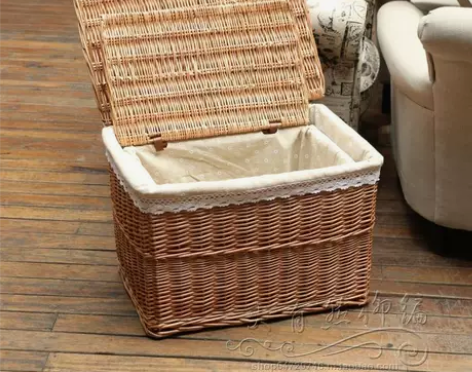 热销特大号柳编收纳箱藤编收纳筐带盖零食筐藤...