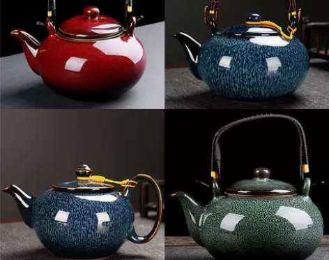 窑变大号茶壶陶瓷提梁壶茶馆老式泡茶壶防烫耐...