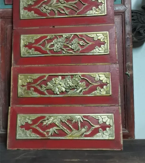 老木雕花板梅兰竹菊一套，民宿茶馆书房点缀装...