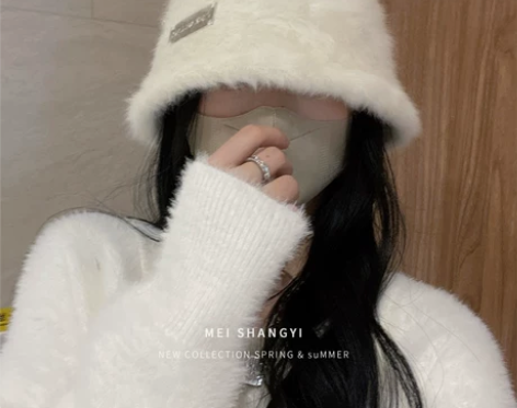 帽子女秋冬季韩版百搭盆帽显脸小兔毛绒水桶渔...