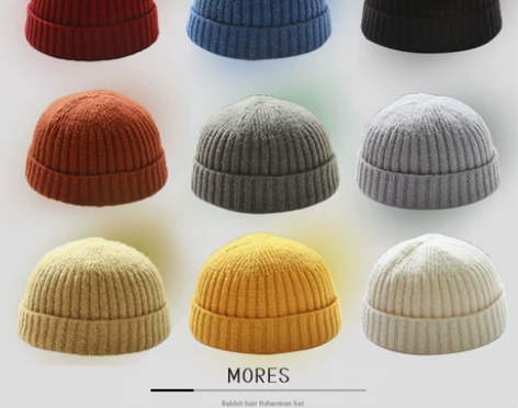 秋冬圆顶毛线瓜皮帽纯色针织套头地主帽情侣冷...