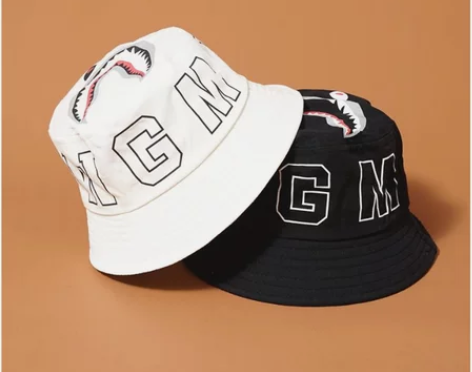 日本潮牌bape儿童帽子薄款渔夫帽鲨鱼中小...