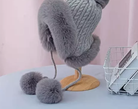 骑车帽东北护耳毛线帽子女冬季雷锋帽韩版保暖...