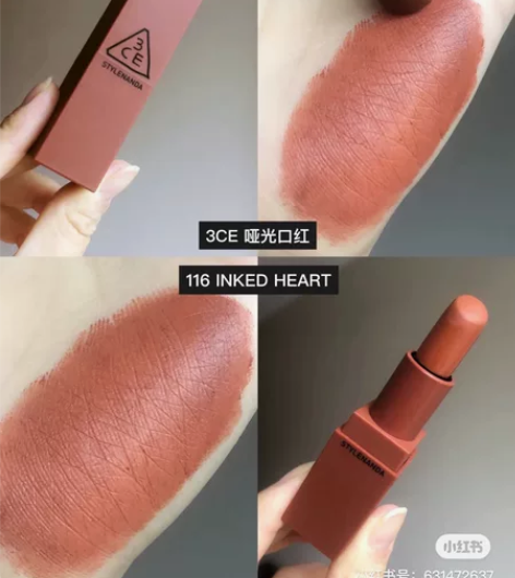 3ce方管哑光丝绒雾面口红116南瓜脏橘色...