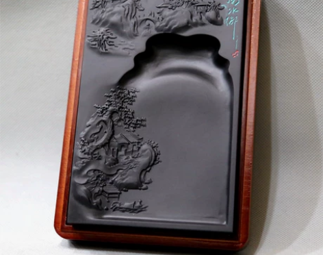 黑龙尾精品山水荷叶老寿星竹节素池歙砚...