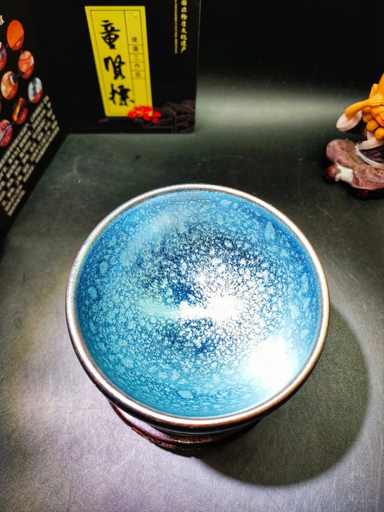 【星云建盏】老匠人童贤标师傅作品,星云敛口...