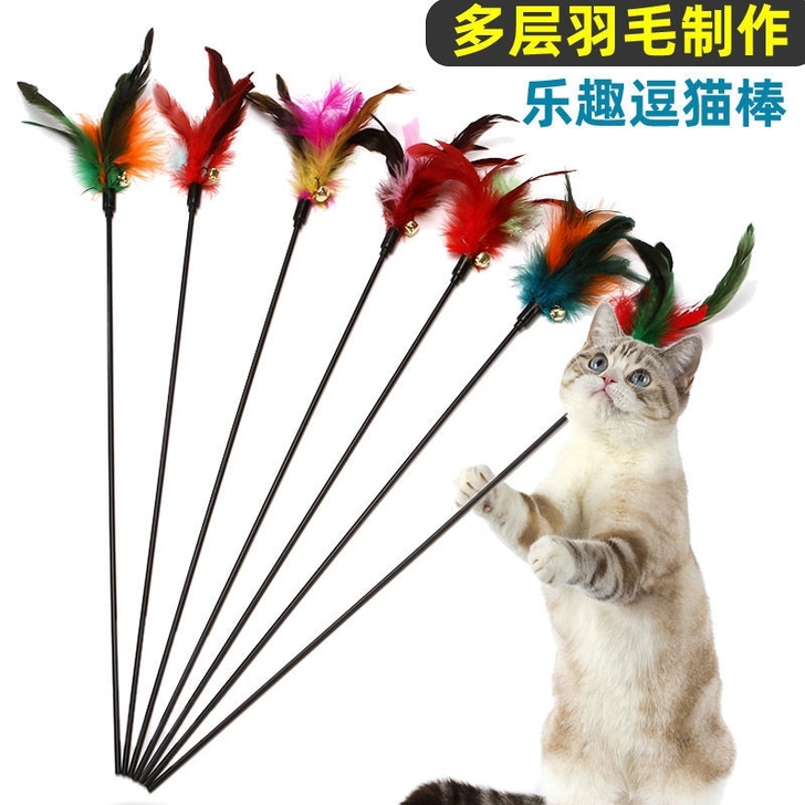 【全新包邮】长杆逗猫棒羽毛替换头diy耐咬...