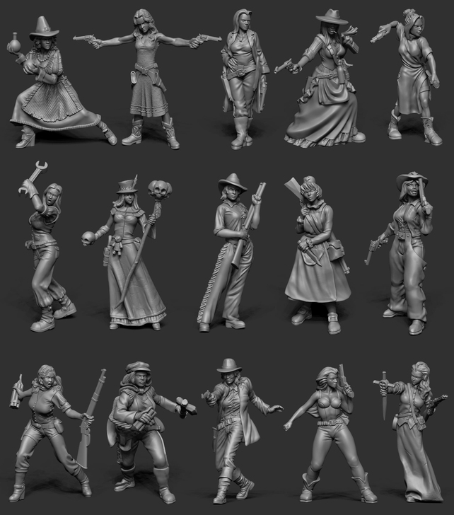 西部女牛仔人物模型，3d光固化打印白模，高...