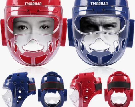 天权儿童跆拳道头盔面罩护头拳击散打搏击全防...