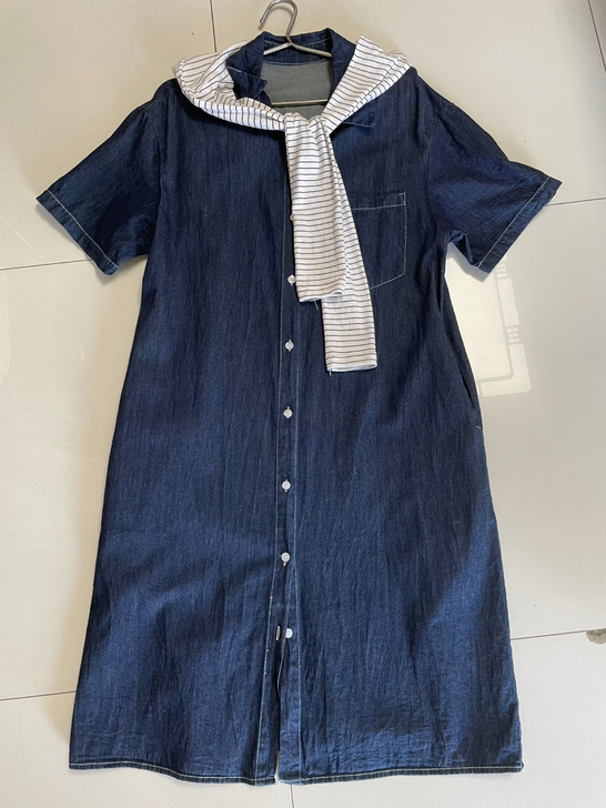 海军风披肩两件套牛仔连衣裙