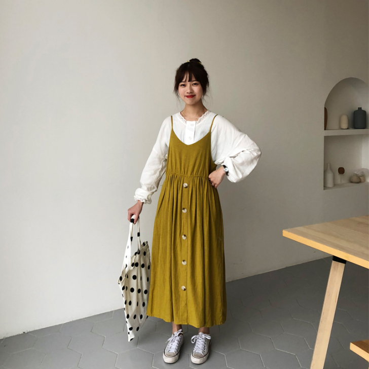 大sim韩版温柔复古减龄吊带裙连衣裙春装#...