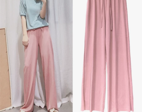 港味显瘦百搭垂坠感洋气粉色直筒裤C夏季女学...