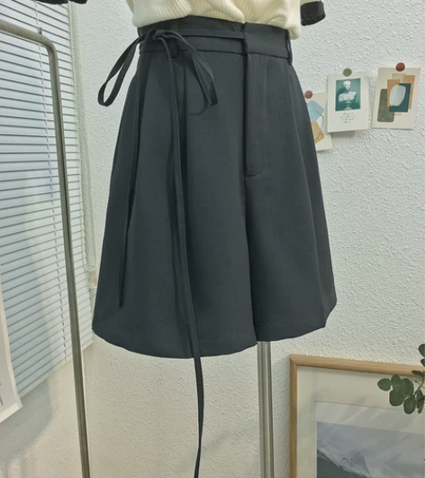 DB家夏新款设计感侧绑带高腰复古减龄短裤 ...