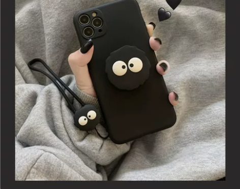 ins简约卡通黑煤球支架挂绳iPhone1...