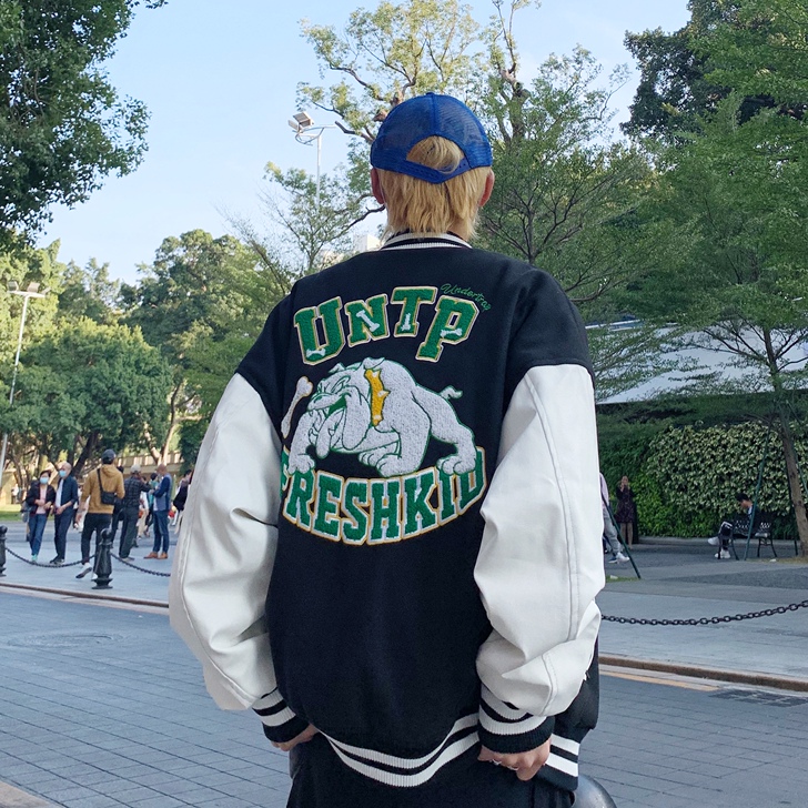 李栩嘉 美式街头复古设计斗牛犬刺绣棒球服男...
