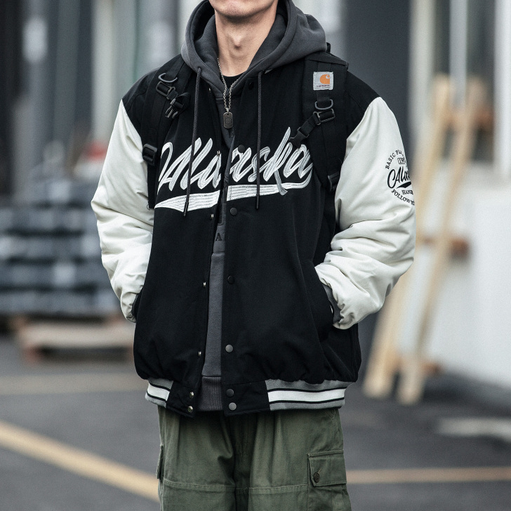 3.1棒球棉服男潮牌宽松刺绣加厚工装飞行棉...