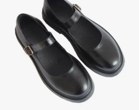 日系圆头玛丽珍牛皮女鞋一字扣小皮鞋女复古浅...