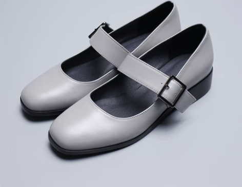 ?原野定制。方头真皮玛丽珍鞋一字扣粗跟单鞋...