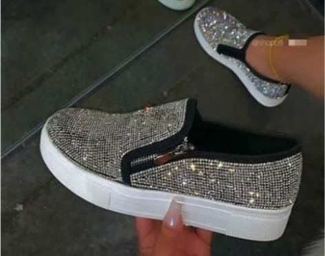 秋季新款低帮欧美乐福鞋厚底镶钻单鞋运动鞋潮...