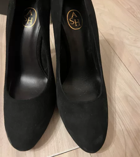 ASH爱熙 黑色羊反毛皮防水台高跟鞋 全新...