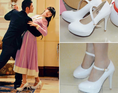 锦绣缘荣锦绣陈乔恩同款气质白色漆皮搭扣防水...