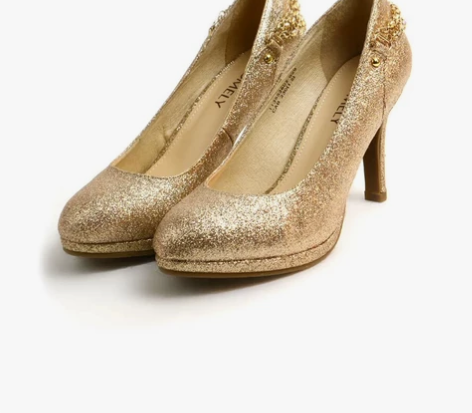 康莉 金色细纹PU尖圆头低调奢华单鞋 唯品...