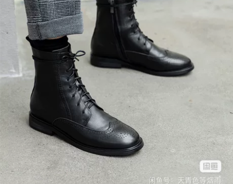 复古马丁靴 女春秋款真皮马丁靴 布洛克显瘦...