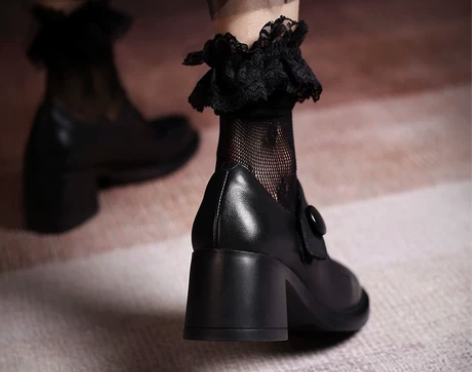 粗跟单鞋女学院风仙女鞋2021春款复古玛丽...