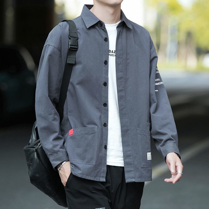 100%纯棉男士衬衫长袖外套休闲宽松潮流工...