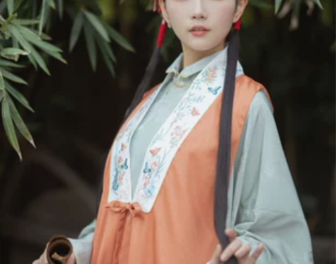 兰若庭 汉服 长比甲 双层 暗纹 绣花 明...