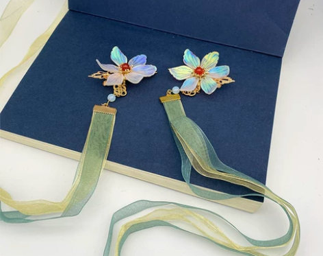 耀如春华 渐变花发夹飘带 原创汉服头饰绢纱...