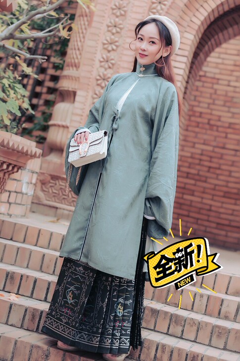 花無笔原创汉服女正品明制竖领长衫绿色大袄素...