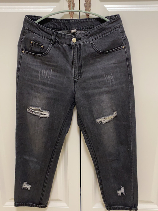 烟灰色破洞牛仔裤软牛仔裤九分裤韩版时尚