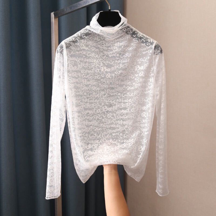 蕾丝衫女打底衫堆堆领镂空透视长袖百搭韩版新...