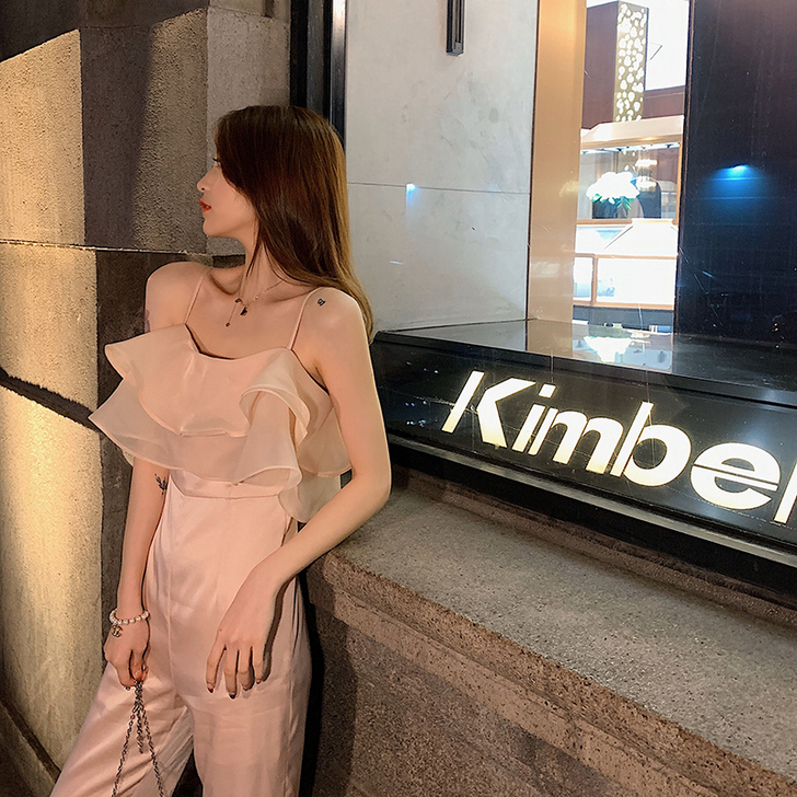 阿姐家定制夏季新款高腰性感露肩吊带喇叭连体...