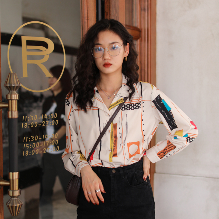 印花衬衫女设计感小众复古港味2020年春季...