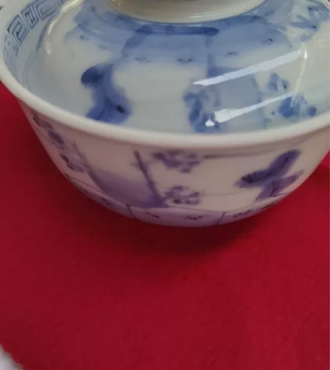 青花老盖碗一对，如有窑带属于正常现象，偏远...