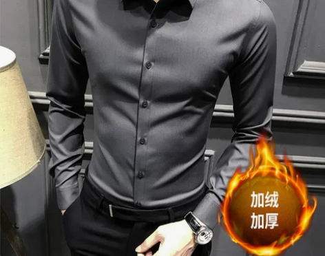 富贵鸟衬衫男长袖冬季修身高端商务正装加绒加...