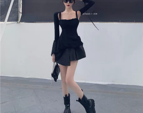 【风尚价】港风设计性感小众法式吊带连衣裙女...