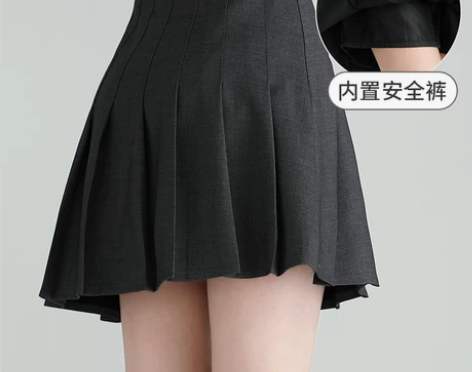 灰色a字半身裙女夏季高腰显瘦学生百褶裙黑j...
