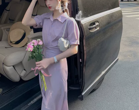 2022夏季新款冷淡风衬衫polo连衣裙女...